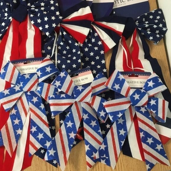 New Bundle of 11 Patriotic American Flag Decorations Ribbons & Socks - Picture 7 of 10